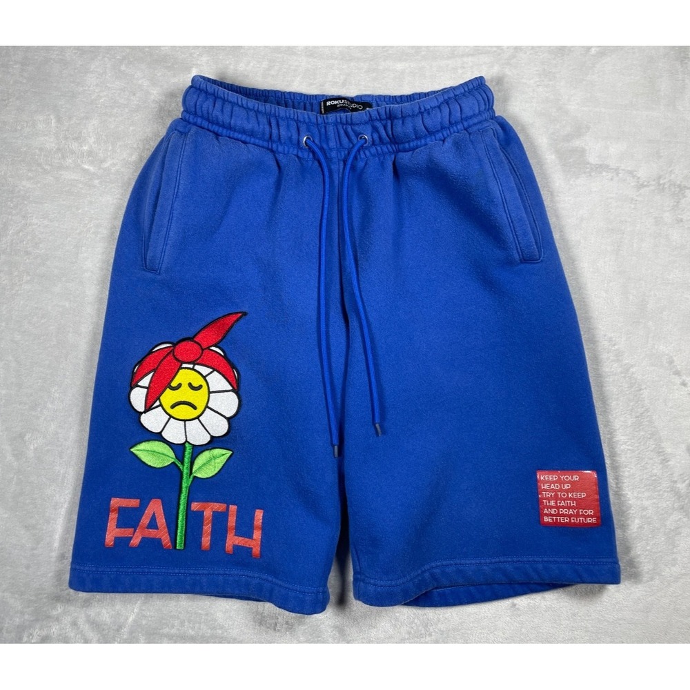 Roku Studio Shorts Men Small Blue Graphic Faith Fleece Streetwear